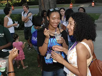 Students and alumni at ice cream social